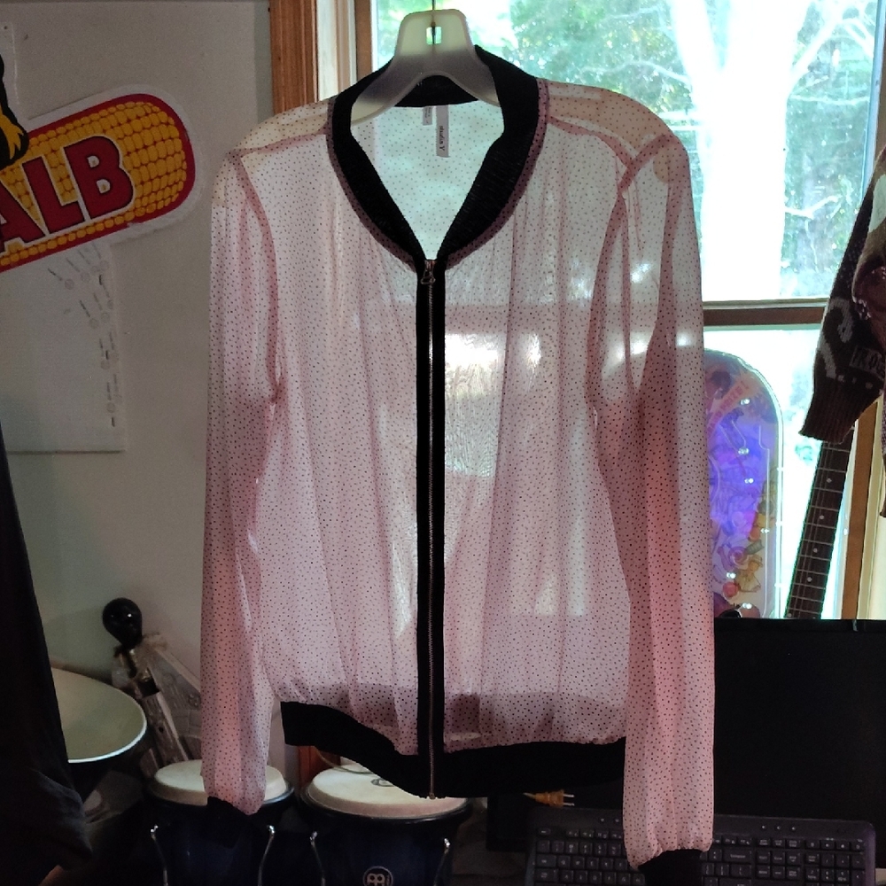 Studio Y Sheer Pink Jacket With Black Polka Dots Bomber Jacket